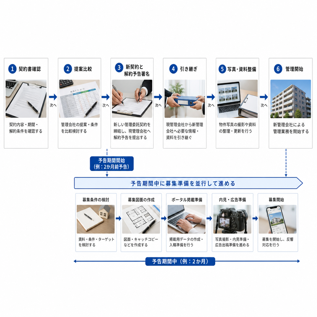 賃貸管理会社を変更する手順と引き継ぎの流れ図