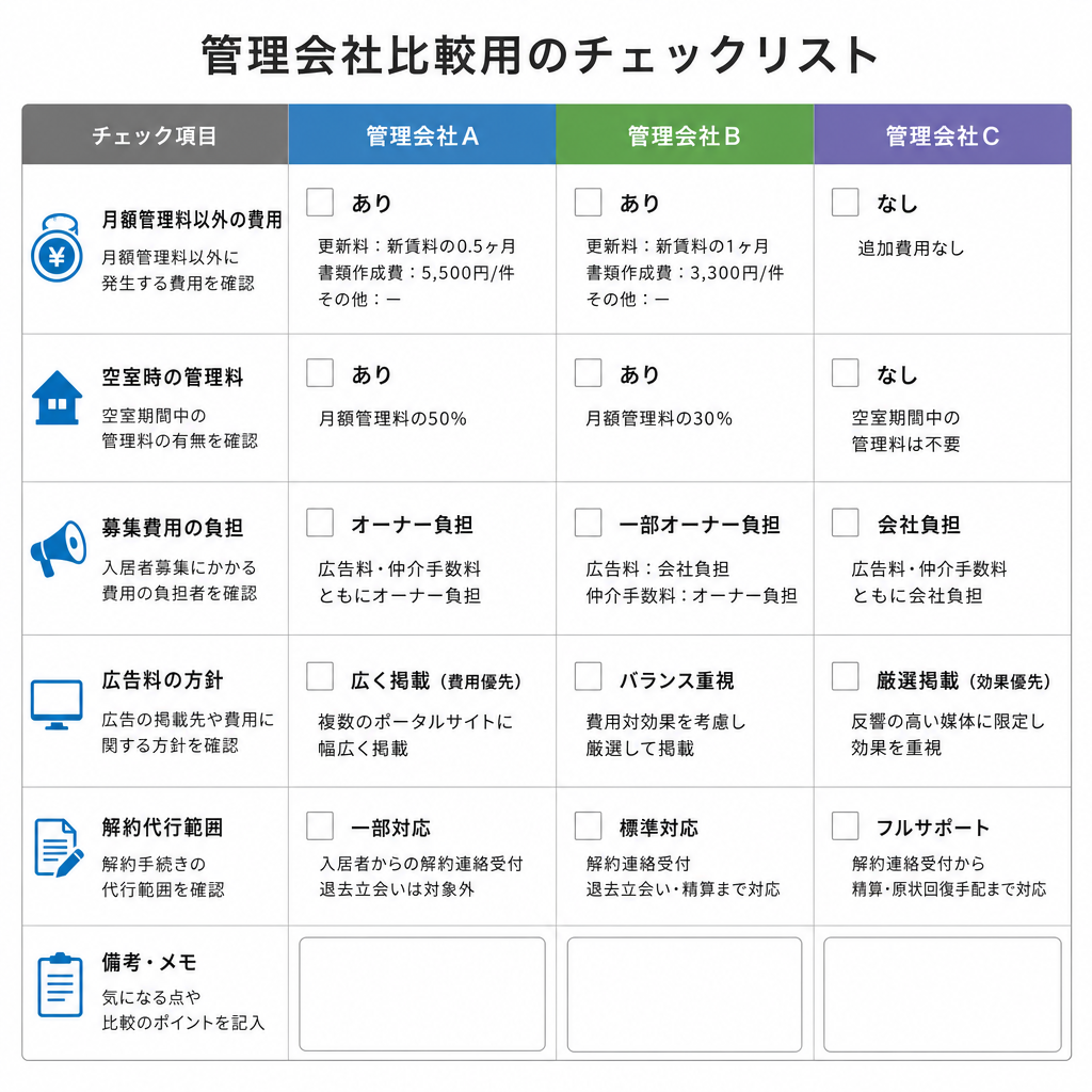 管理会社を比較するときの費用チェックリスト