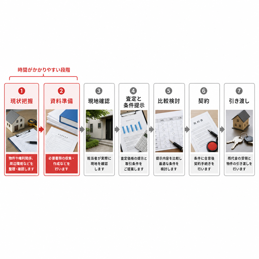 空き家の売却相談から引き渡しまでの流れ図
