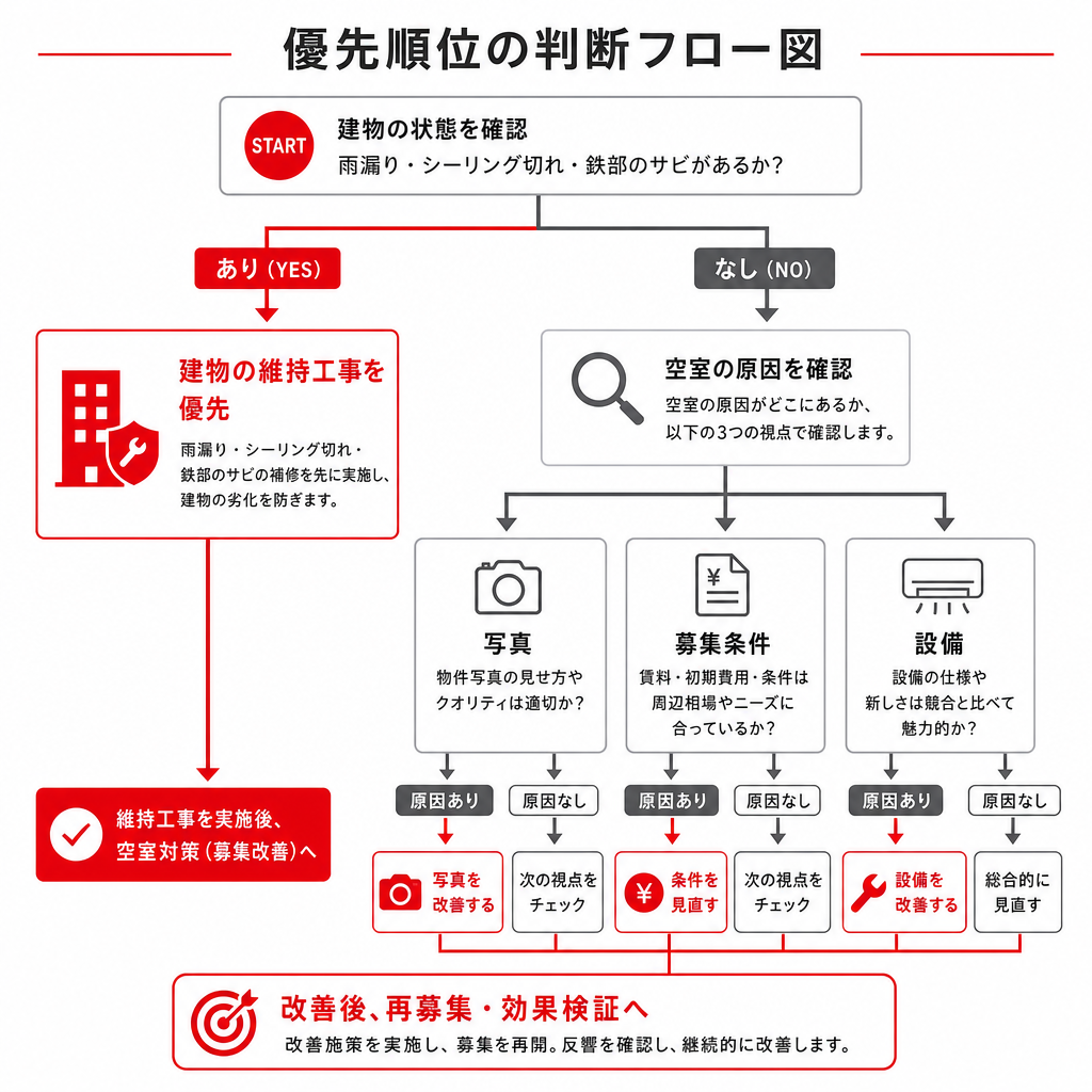 外壁塗装を先に行うか空室対策を先に行うかを判断するフロー図