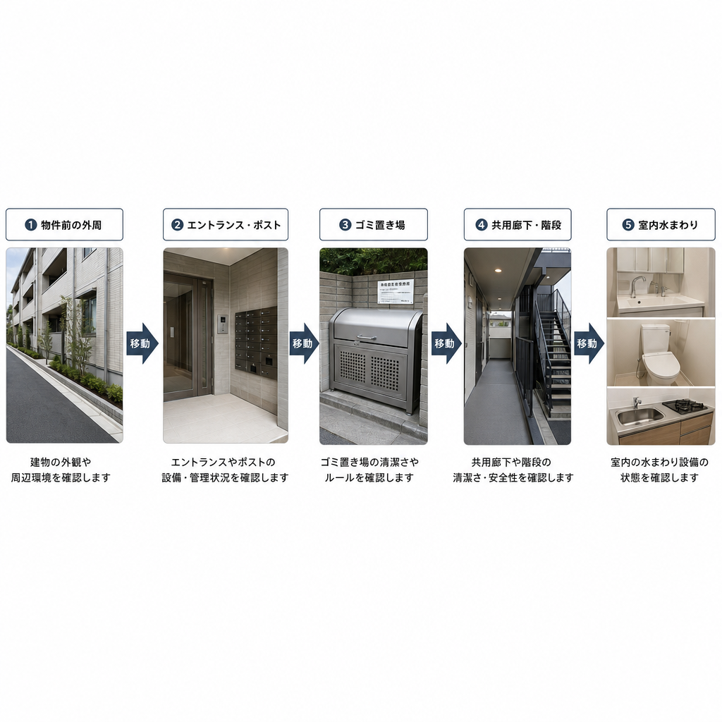 内見者が通る順に清掃の優先順位を示した動線図