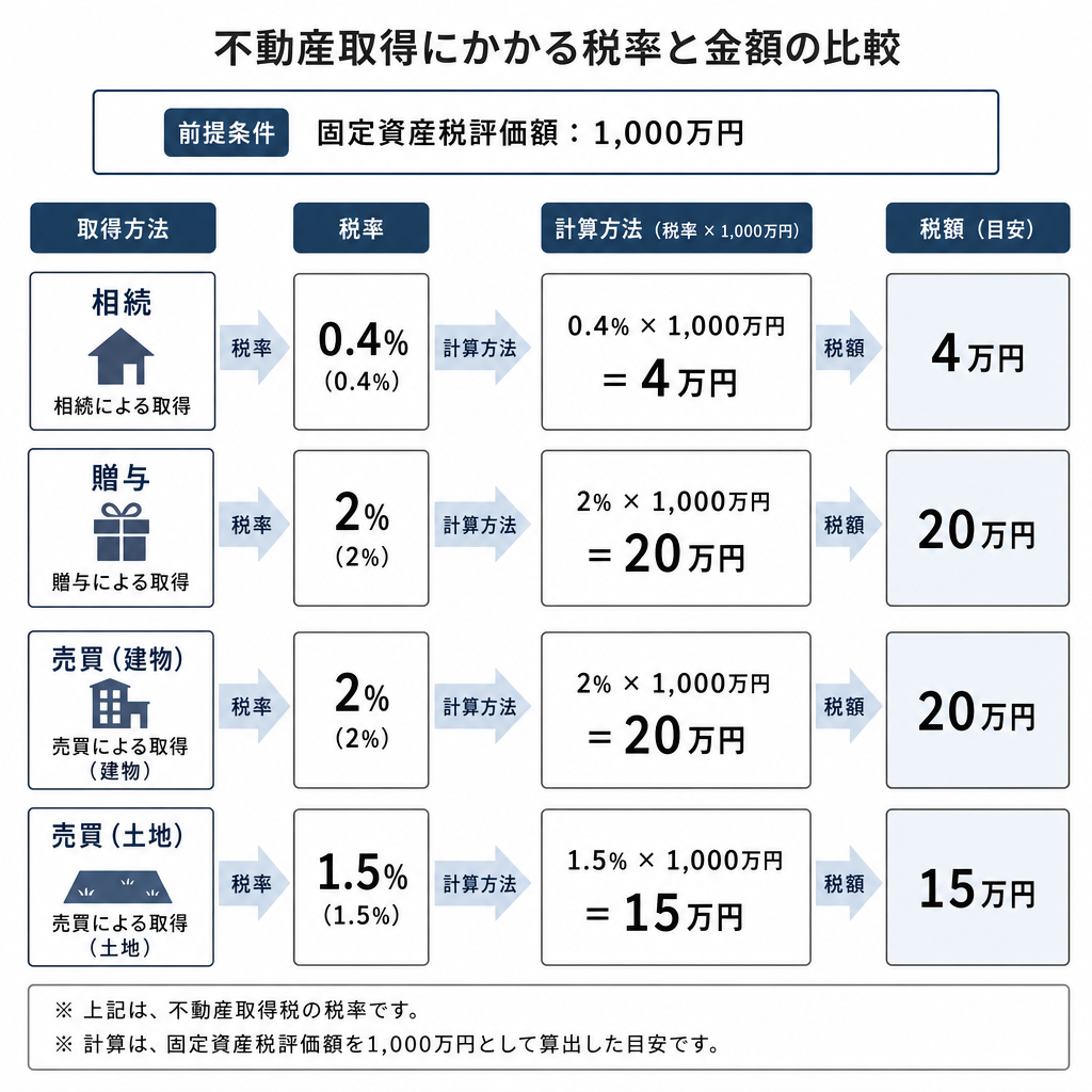 名義変更の原因別に登録免許税の税率と金額の目安を比べた図
