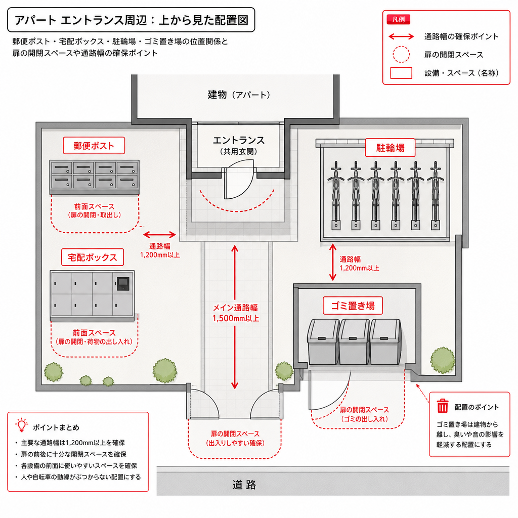 宅配ボックスの設置場所を決めるための共用部の配置図